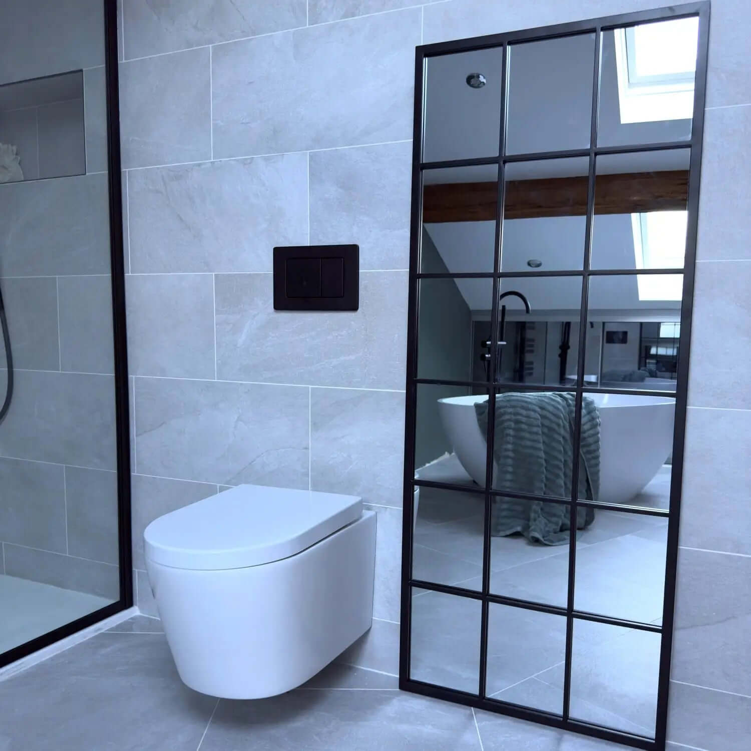 Kyō - Metal Rectangle Lattice Window Mirror | 150cm x 60cm | Black