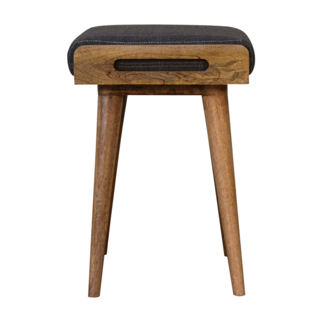 Solid Mango Wood Pewter Tweed Tray Style Footstool