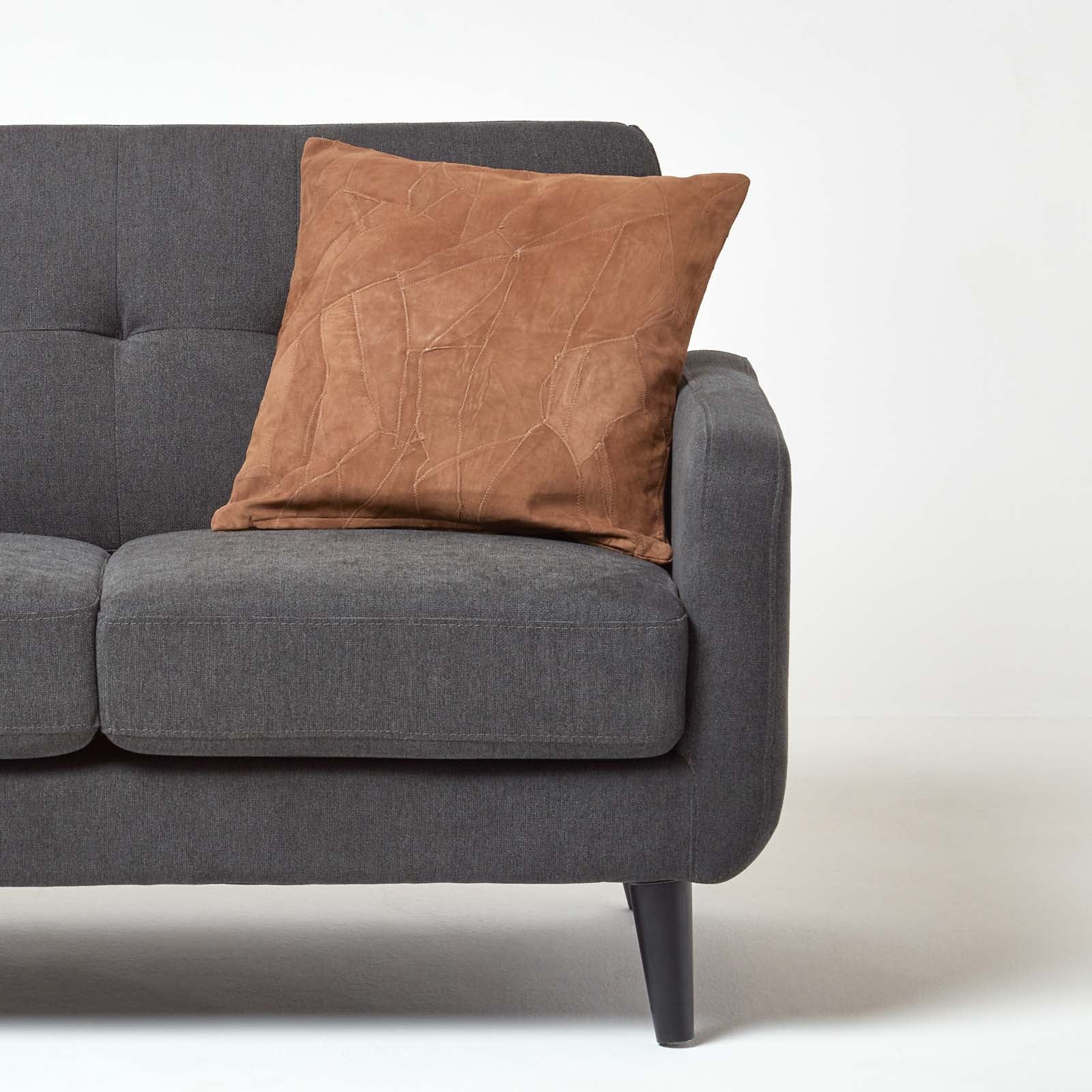 Real Leather Suede Cushion With Feather Filling | 45cm x 45cm | Tan