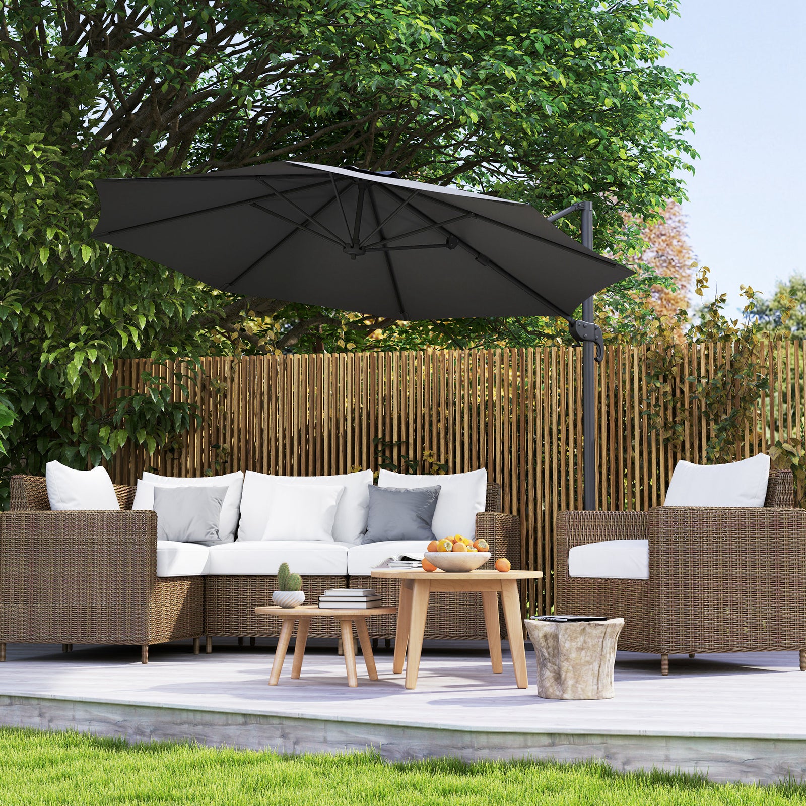 3x3m Cantilever Parasol W/ 360° Crank Handle Tilt | Black
