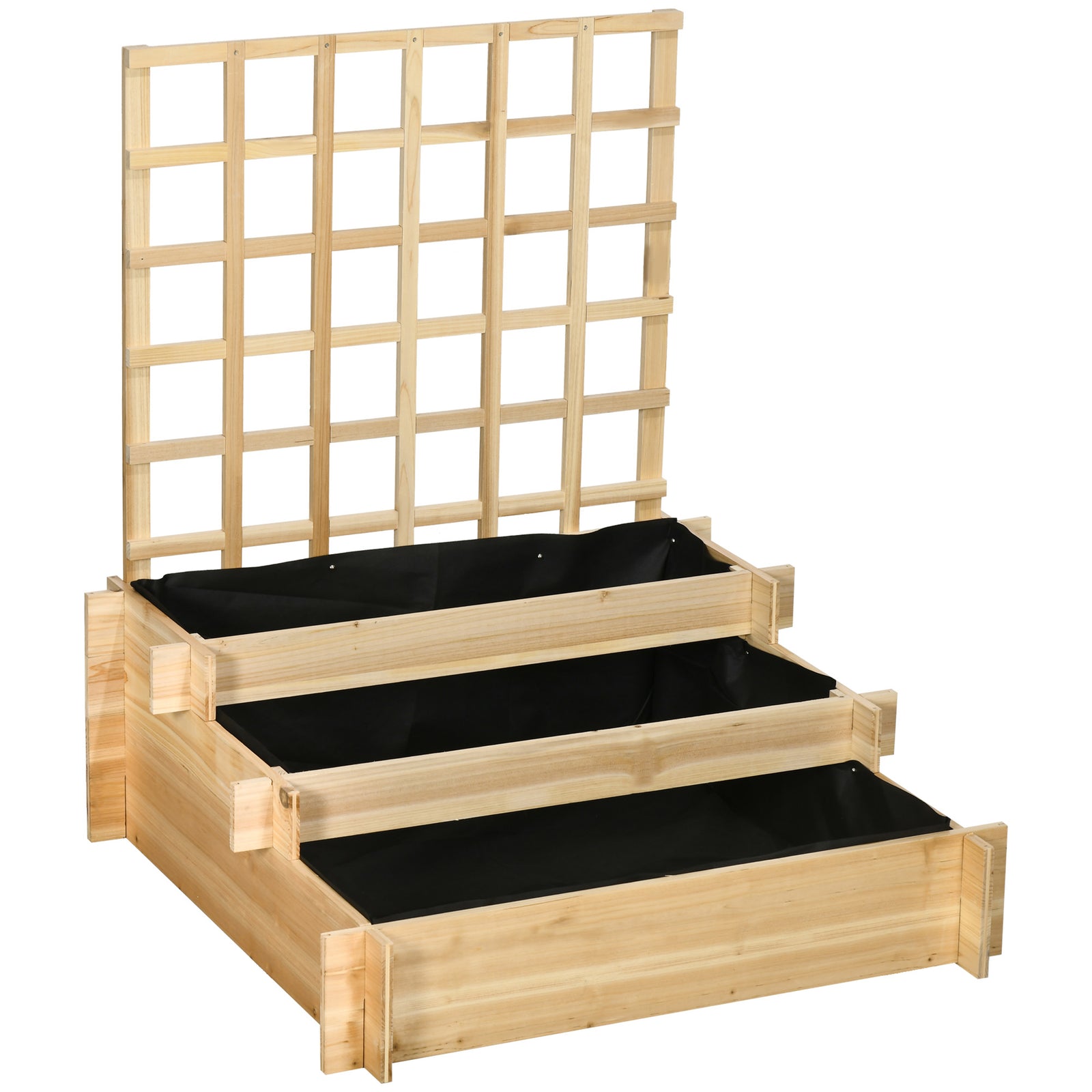3 Tier Wooden Planter With Trellis Natural