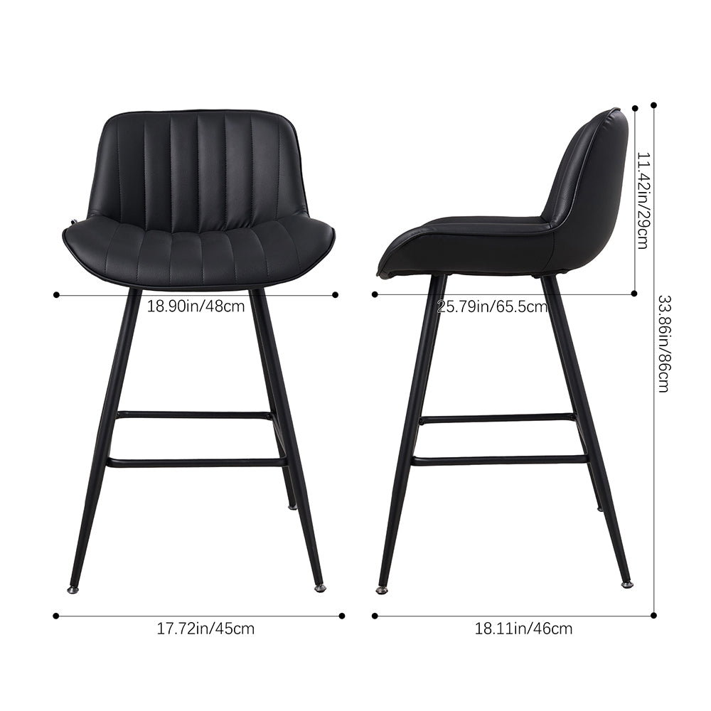 Set Of 2 Modern Pu Leather Bar Stools With Backrest – Padded Seat, Metal Legs