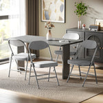 Folding Chairs Set Of 4 With Cushioned Seat, Steel Frame, Grey | Grey