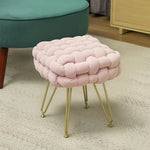 Woven Velvet Foot Stool With Steel Legs For Living Room | One Size | Pink