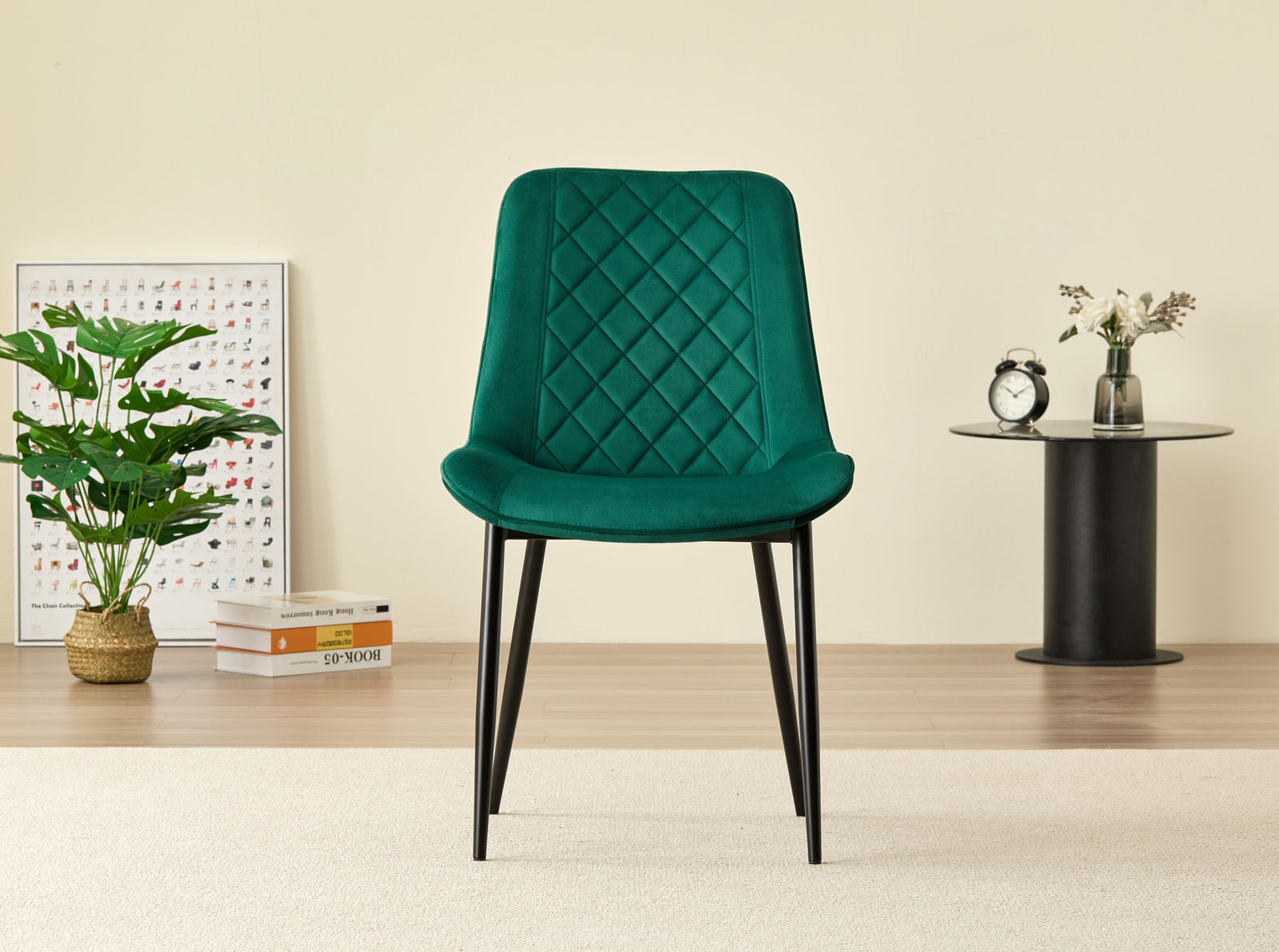 Stylish New York Dining Table Set With 4 Amelia Velvet Chairs | Green