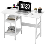 Compact Computer Desk With Storage Shelves For Home Office | White
