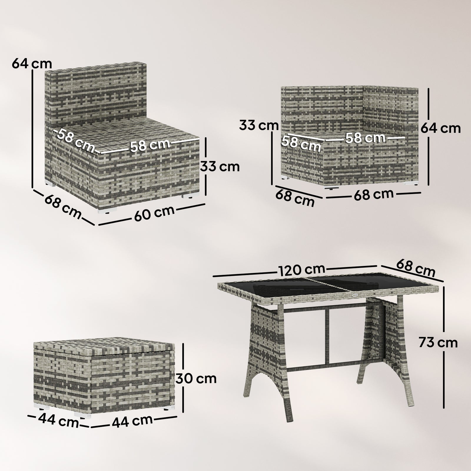10 Piece Rattan Garden Furniture Set, Outdoor Patio Furniture | Dark Grey
