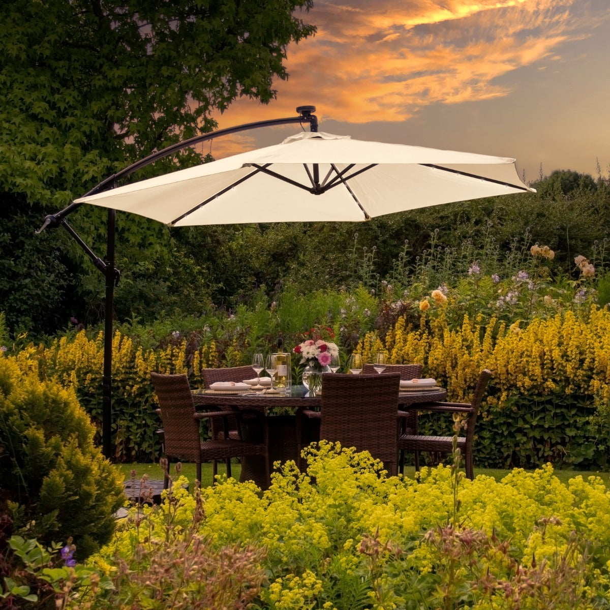 3m Led Cantilever Parasol With Plain Base | Cream