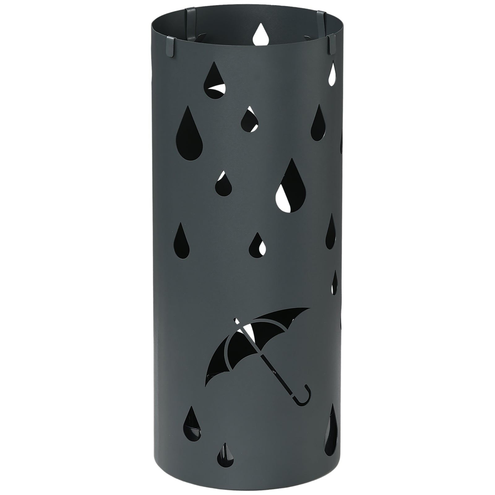 Metal Umbrella Stand, Hollowed Umbrella Basket With 4 Hooks
