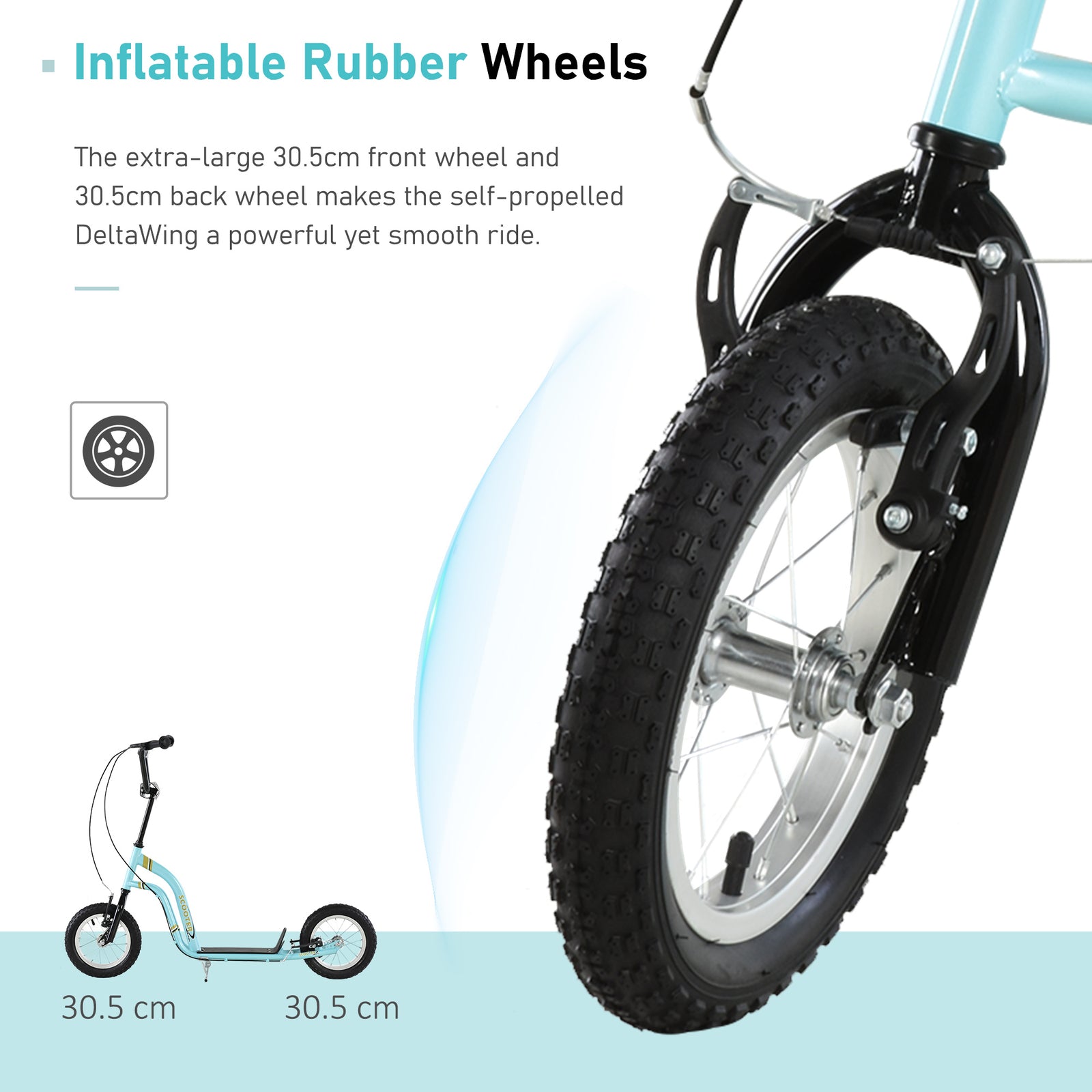 Dual Brakes Kick Scooter 12-inch Inflatable Wheel Ride On Toy For Age 5+ | Blue
