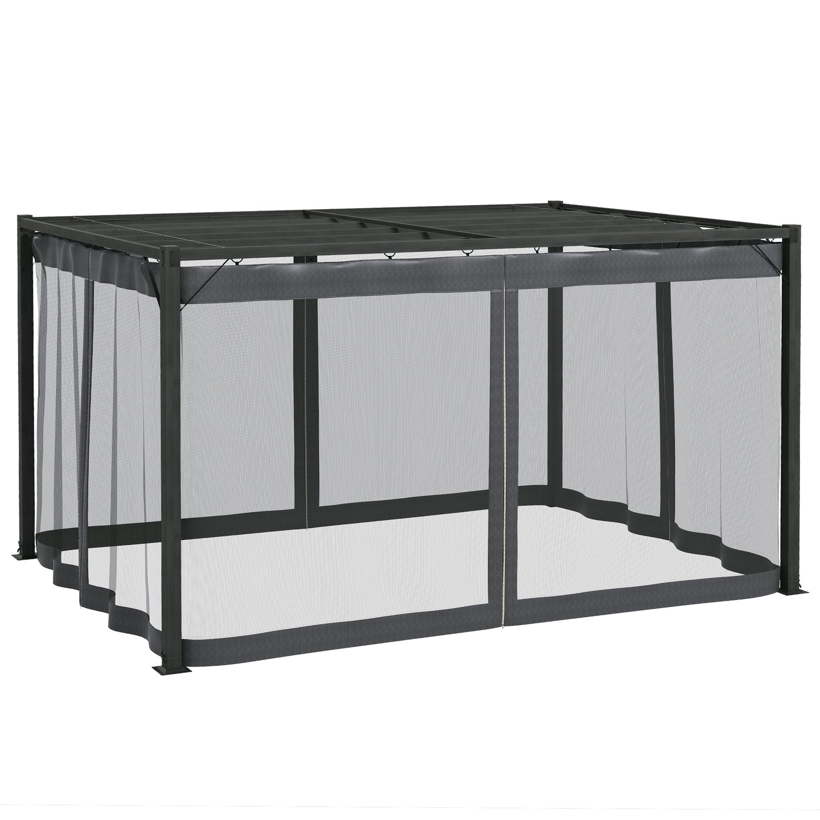 Retractable Pergola Canopy With Netting, Metal Frame | Large | Dark Gray