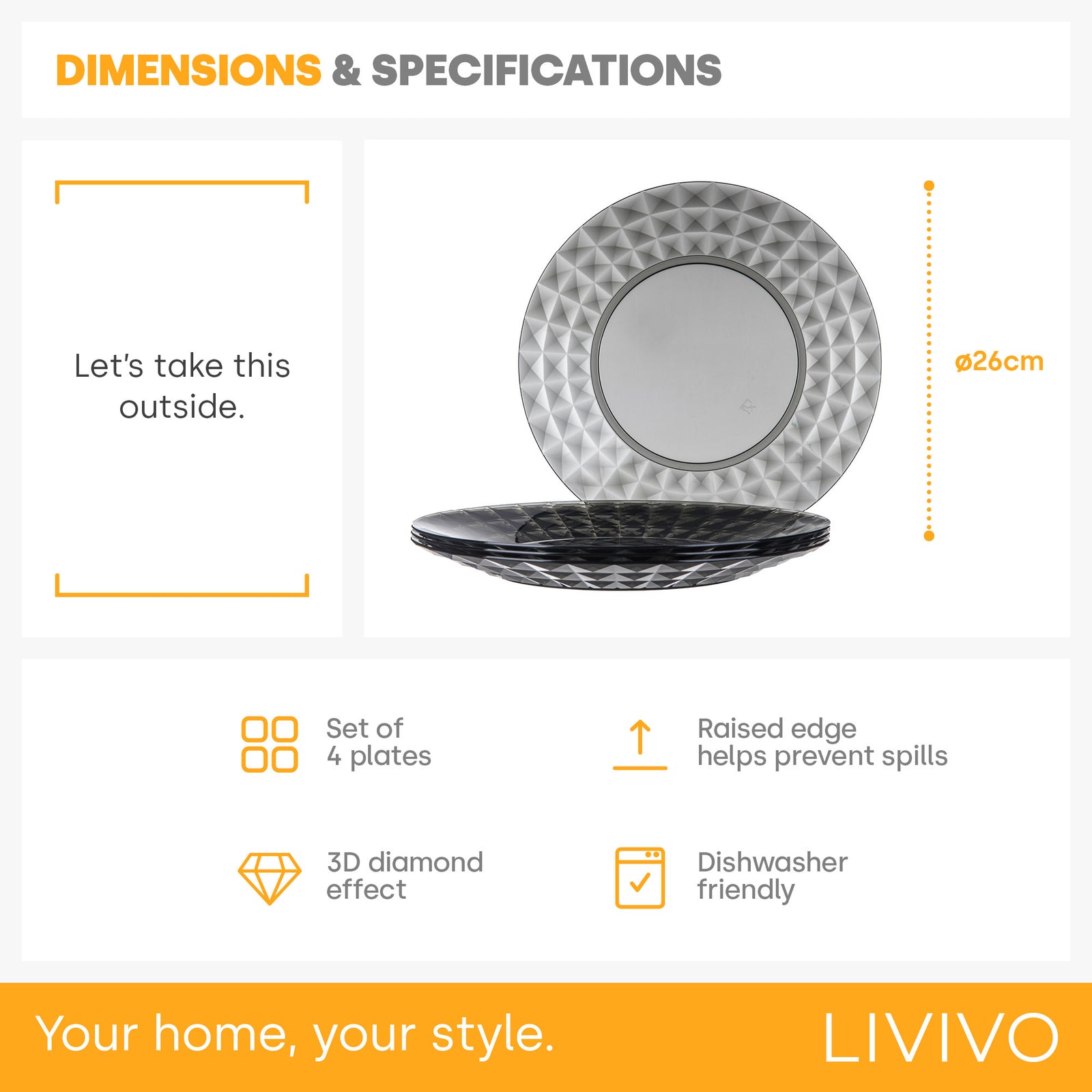 Prism Outdoor Dinner Plates Set Of 4 - Smoke Grey