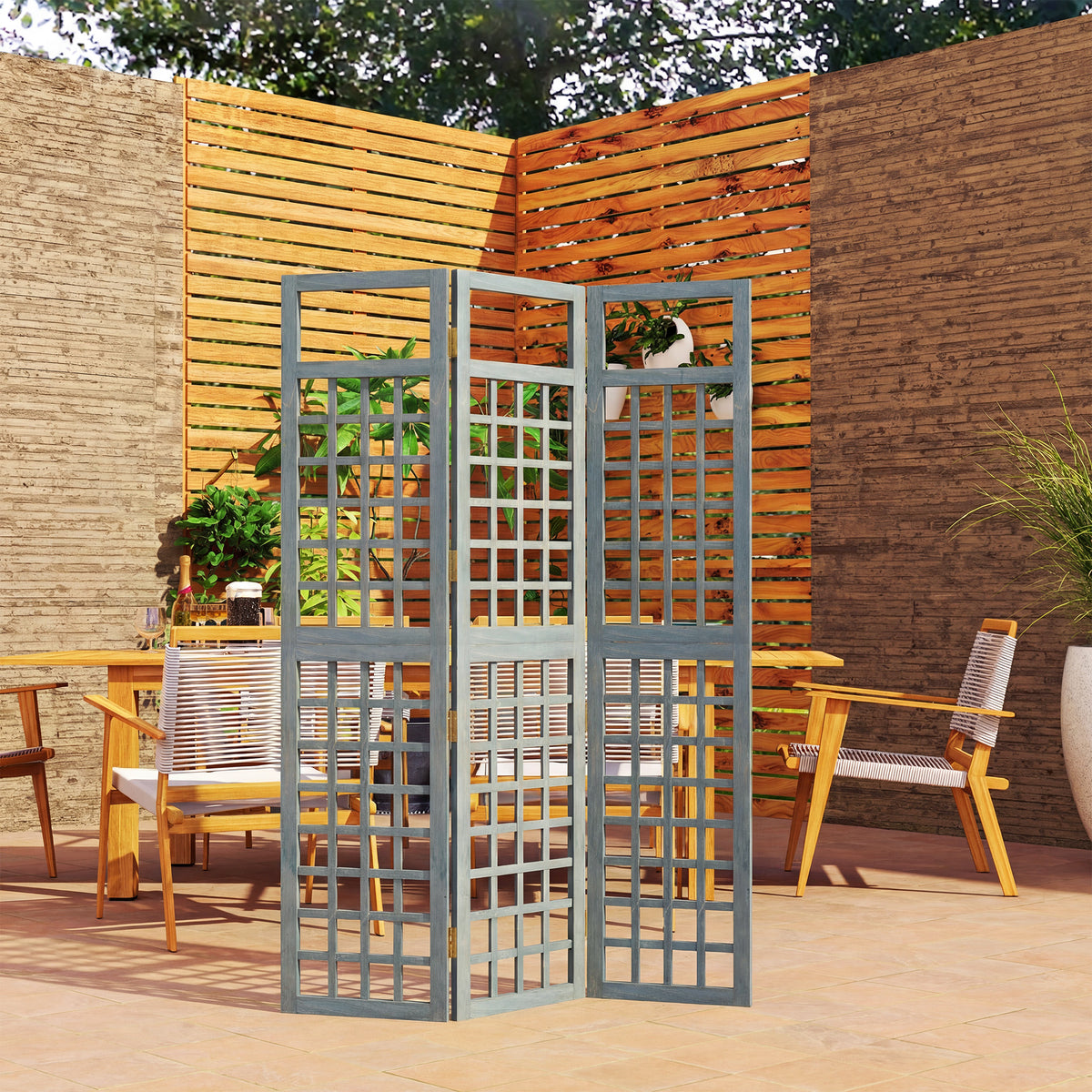 Outsunny 3-panel Garden Privacy Screen, Foldable Wooden Divider, Grey