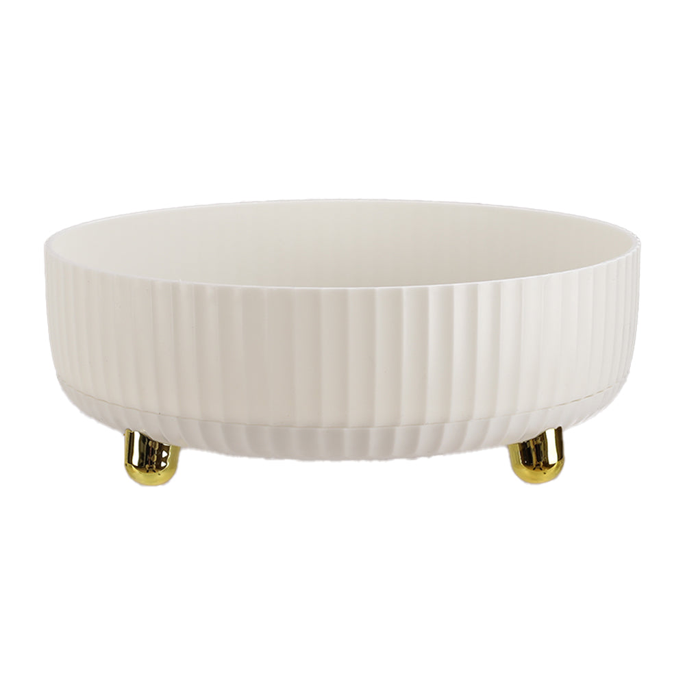 Rotating Round Spice Storage Rack Tray Turntable Kitchen Organizer | Small | Pearl White