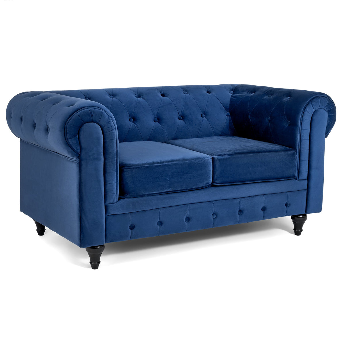 Button Tufted Velvet Living Room Sofa - 2 Seater | Blue