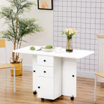 Folding Dining Table, Drop Leaf Table With Storage Drawers | White