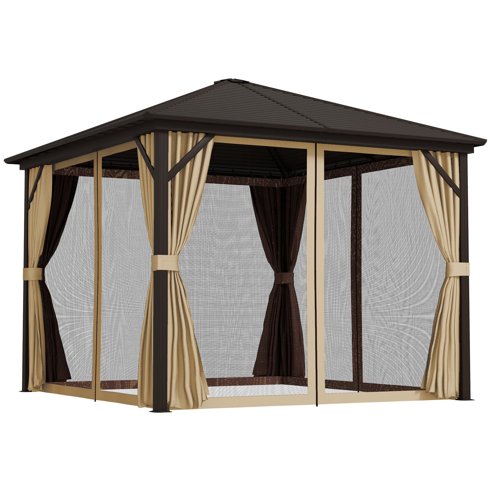3x3m Hardtop Gazebo With Netting And Curtains