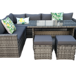 The Tarporley Grey 9 Seat Corner Rattan Dining Set - Fixed Table