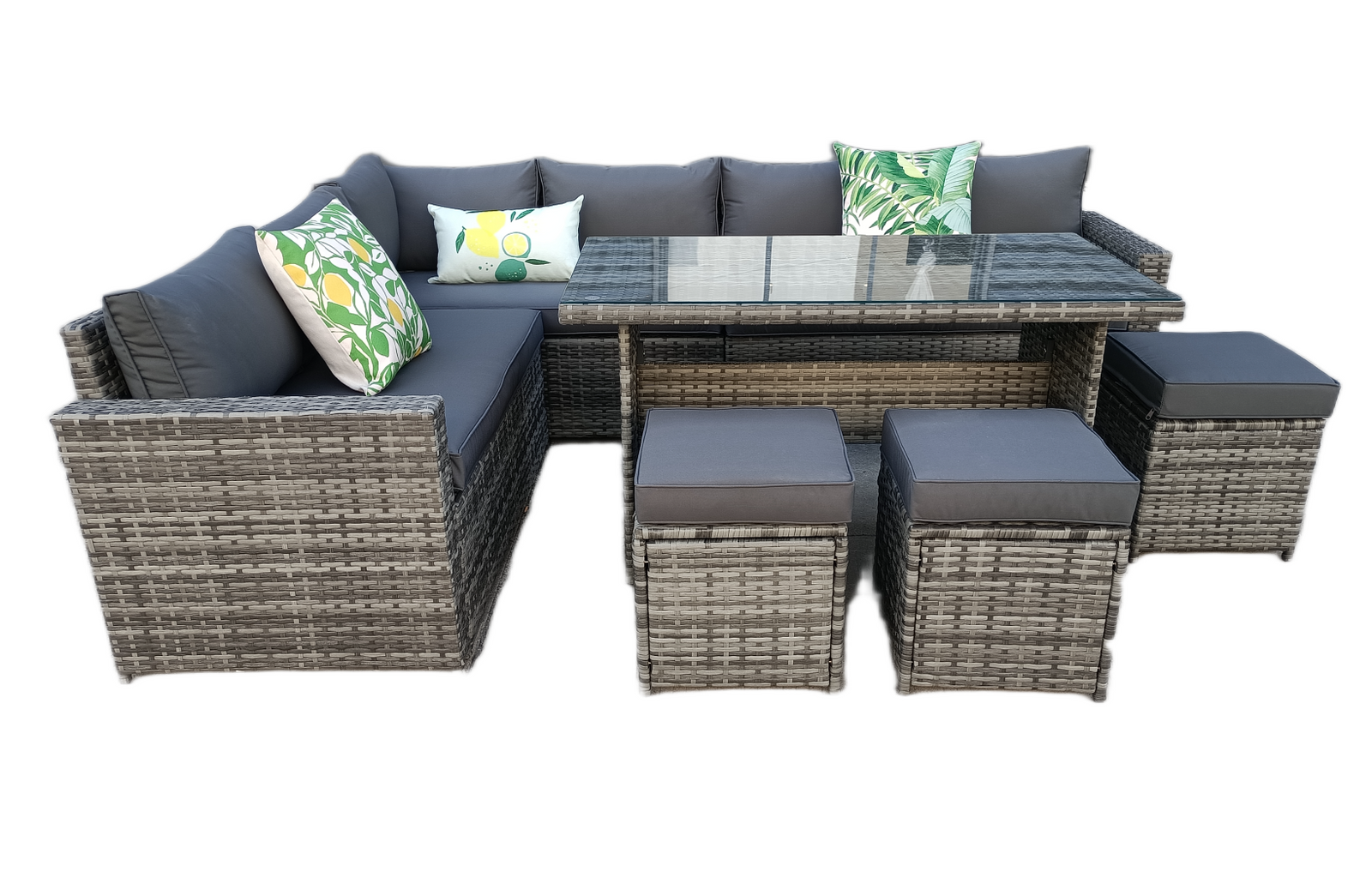 The Tarporley Grey 9 Seat Corner Rattan Dining Set - Fixed Table