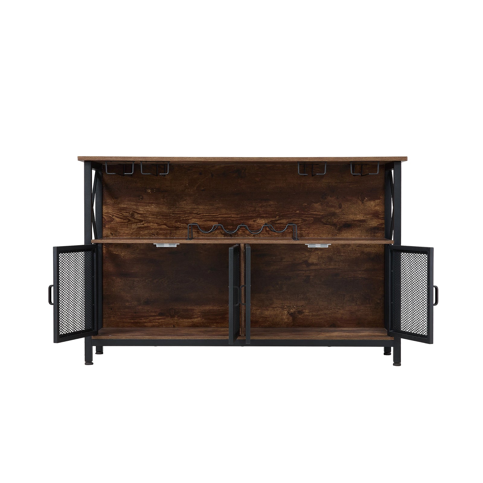 Industrial Wine Bar Cabinet With Metal Frame | Black