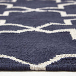 Edmonton Handwoven Navy Blue And White Cotton Geometric Kilim Rug | 200cm | Navy Blue