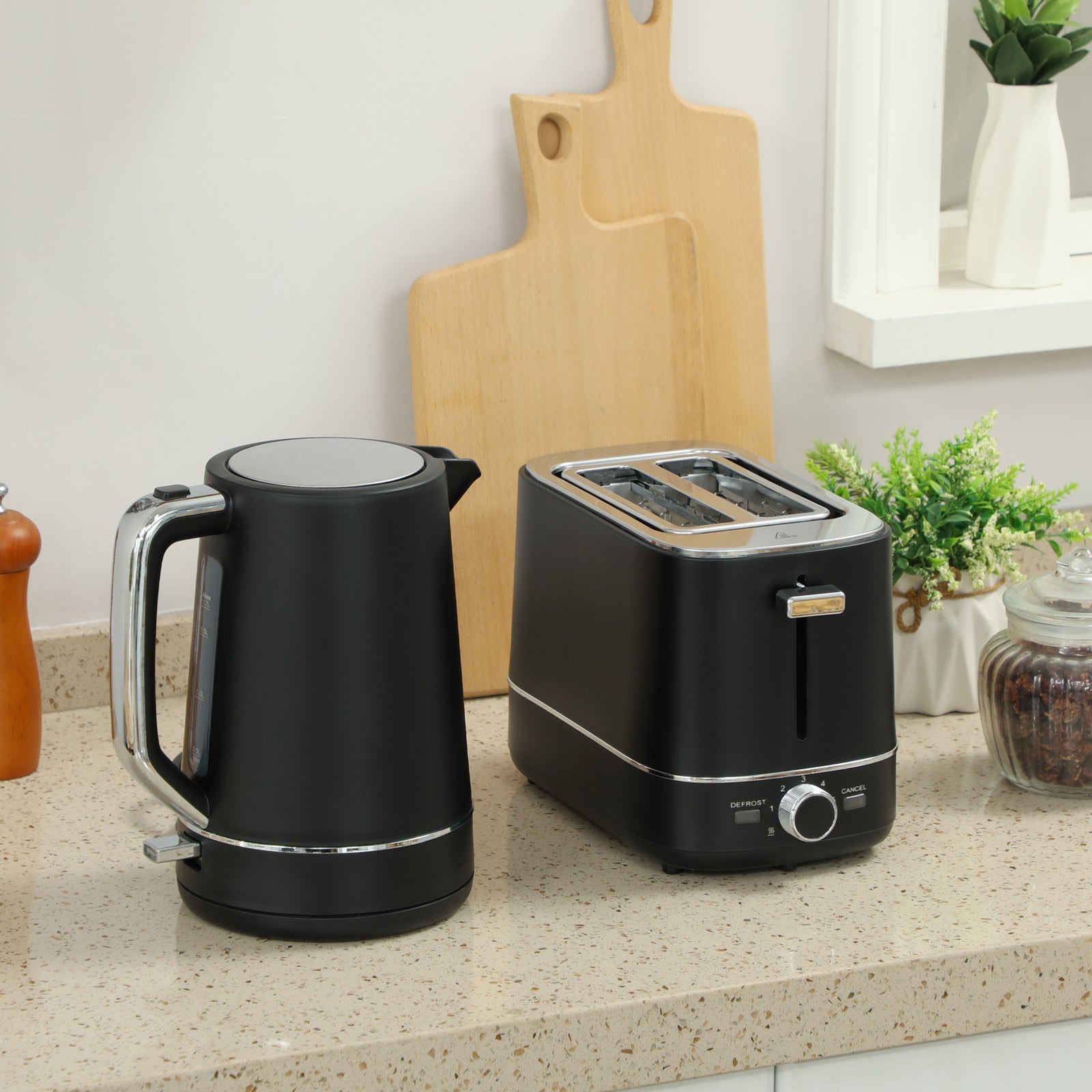 1.7l 3000w Fast Boil Electric Kettle And 2 Slice Toaster Set | Black
