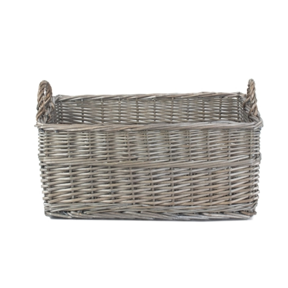 Wicker Shallow Antique Wash Storage Basket | Medium | Brown