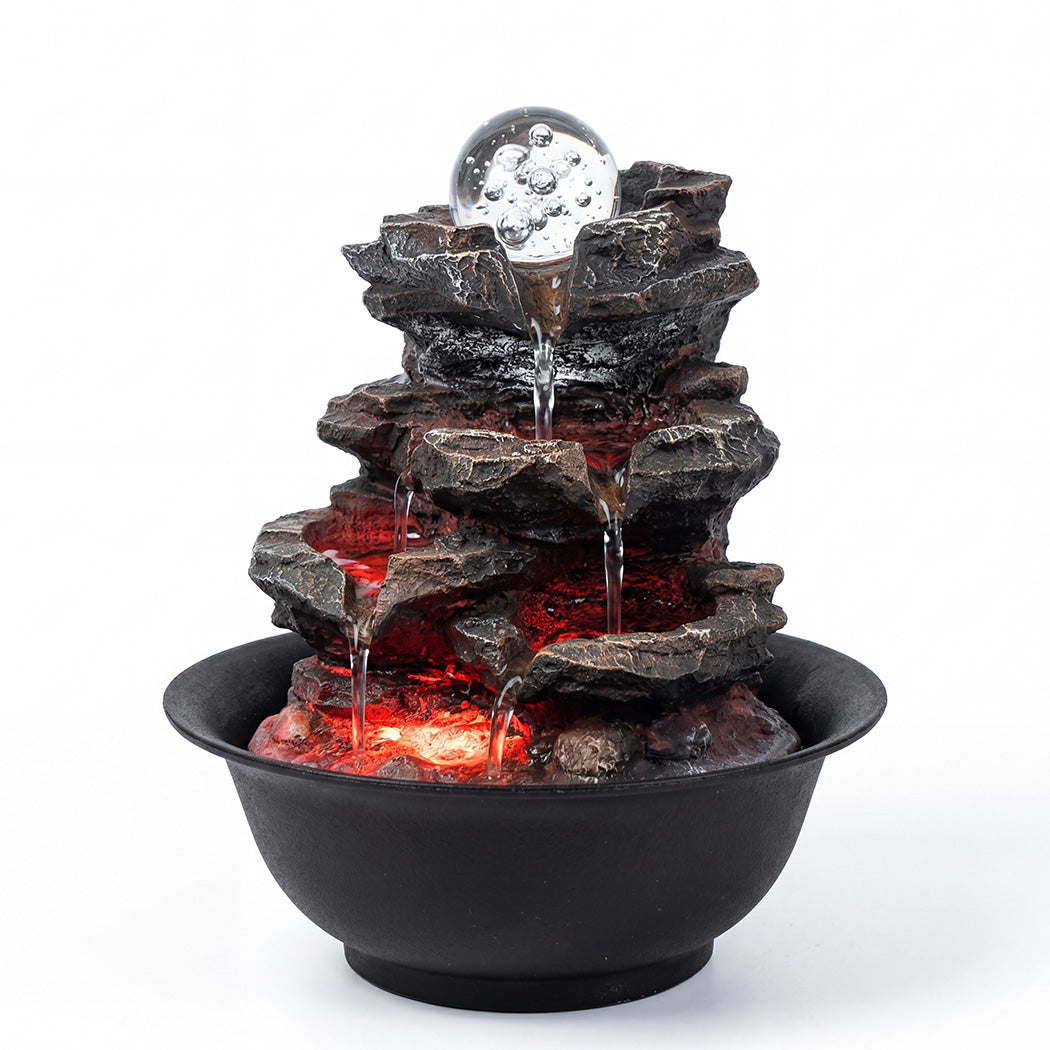 Spector Water Feature Tabletop Fountain With Glass Ball Led Resin Brown