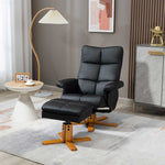 Recliner Chair And Footstool Pu Leather Wooden Base | One Size | Black