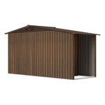 4x8ft Outdoor Metal Storage Shed With With Extra 70cm Firewood Storage – Apex Roof Garden Tool Shed, Double Sliding Doors,brown Wood Grain, Ventilated & Rust-resistant Garden Shed