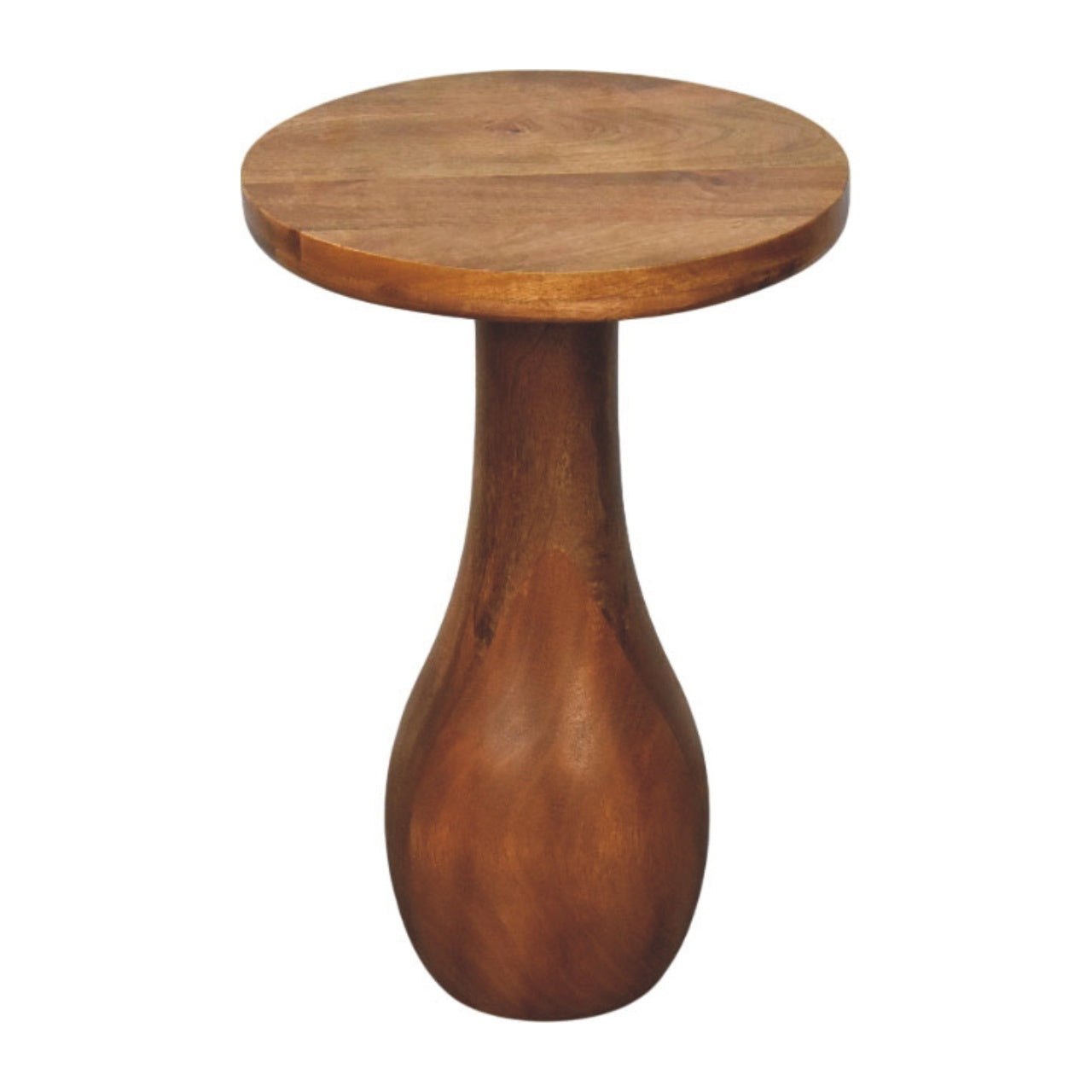 Curved Base Side Table – Solid Wood, Amber Oak Finish
