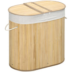 100l Bamboo Laundry Basket W/ 2 Compartments Washing Baskets | One Size | Natura