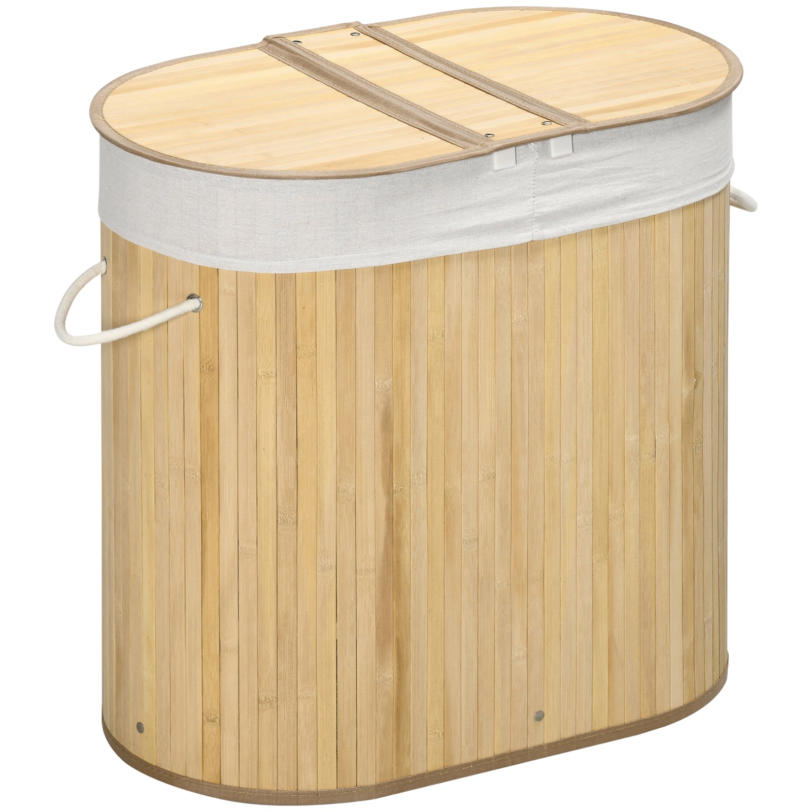 100l Bamboo Laundry Basket W/ 2 Compartments Washing Baskets | One Size | Natura