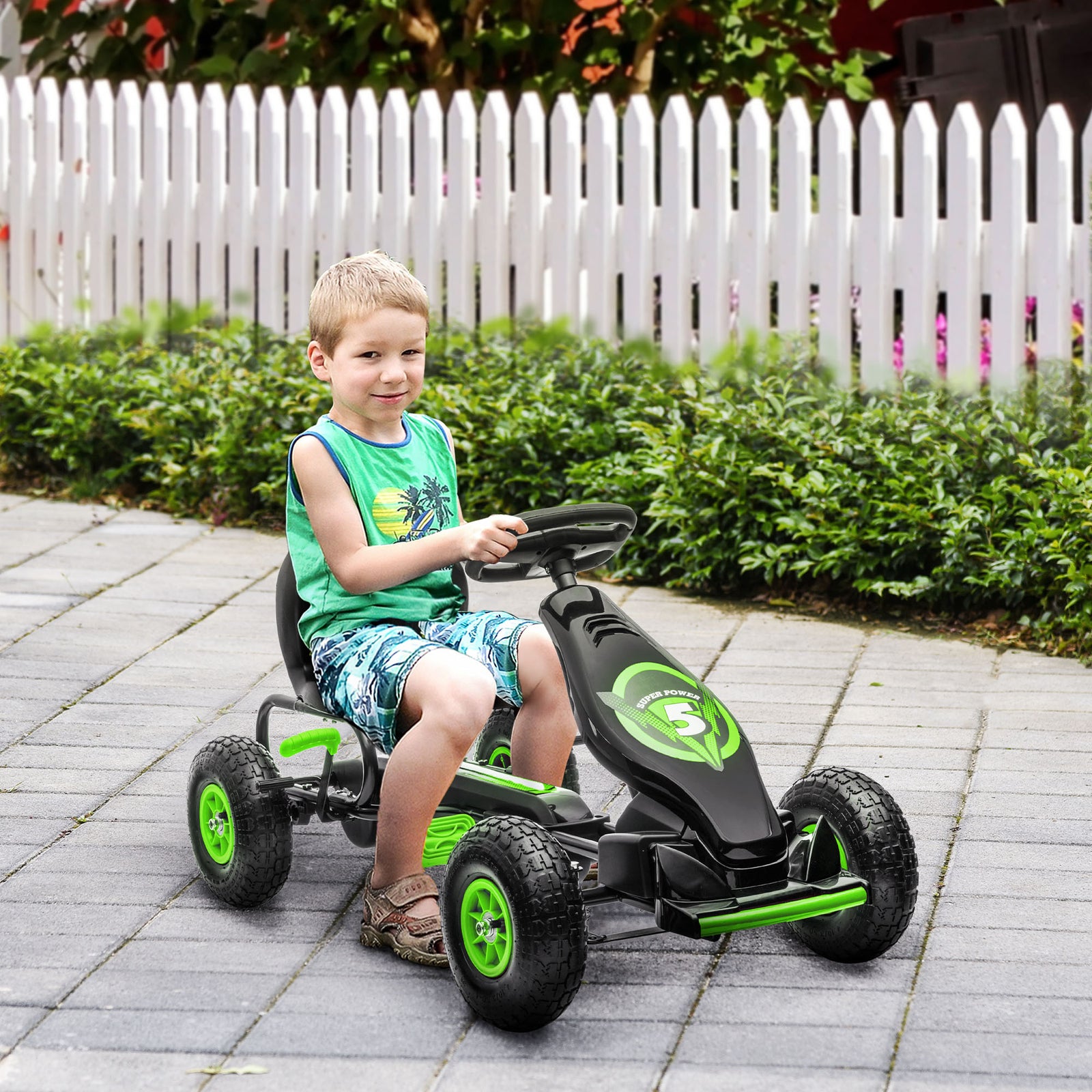 Pedal Kart W/adjustable Seat, Rubber Wheels | Green
