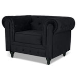 Chesterfield Scroll Arm Velvet Sofa 1 Seater | Black