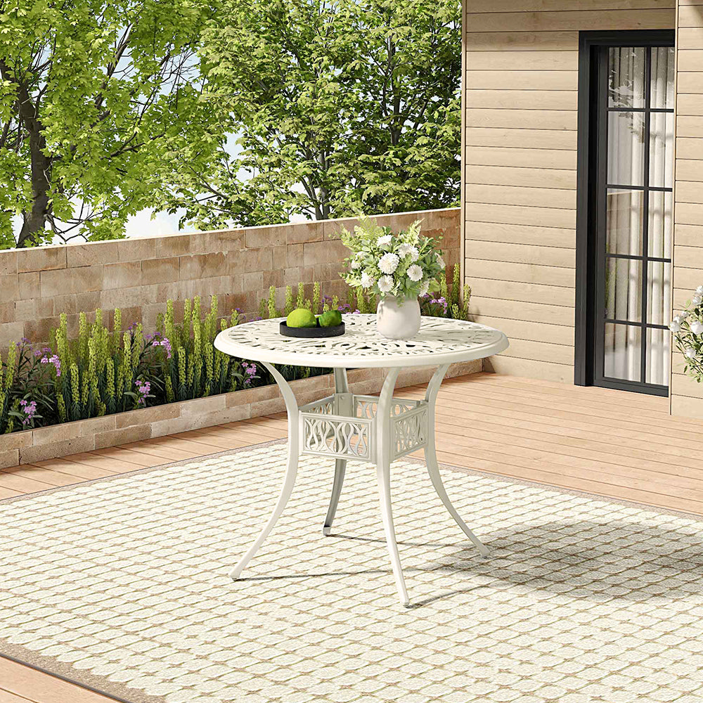 Vintage Round Cast Aluminium Garden Bistro Table,90cm Dia X 73cm H | 90cm | White
