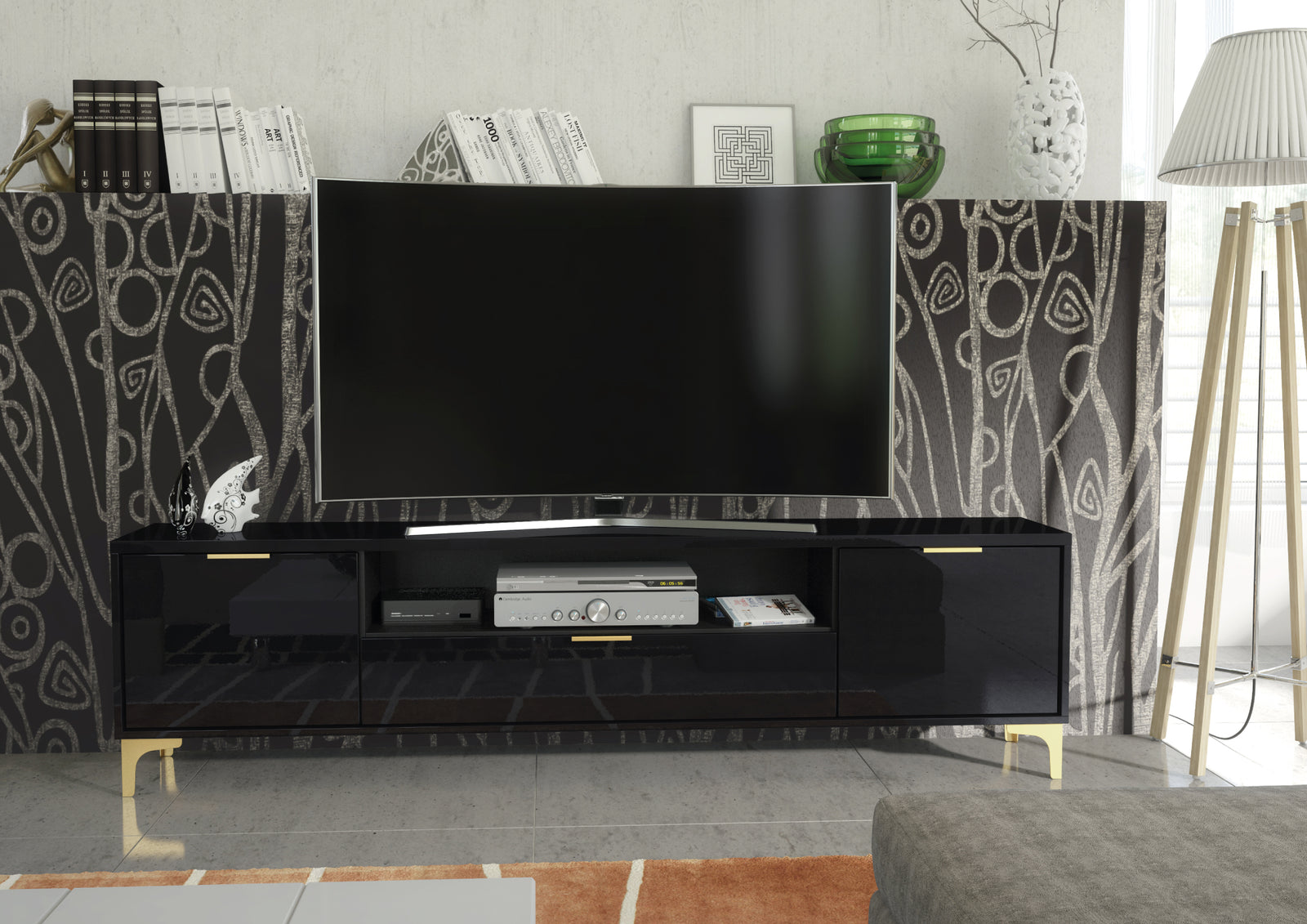 Goldline Gloss Tv Unit 200cm | Black