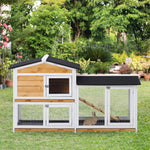 2-tier Wooden Rabbit Hutch Guinea Pig House Pet Cage Outdoor W/ Tray Ramp | Yellow