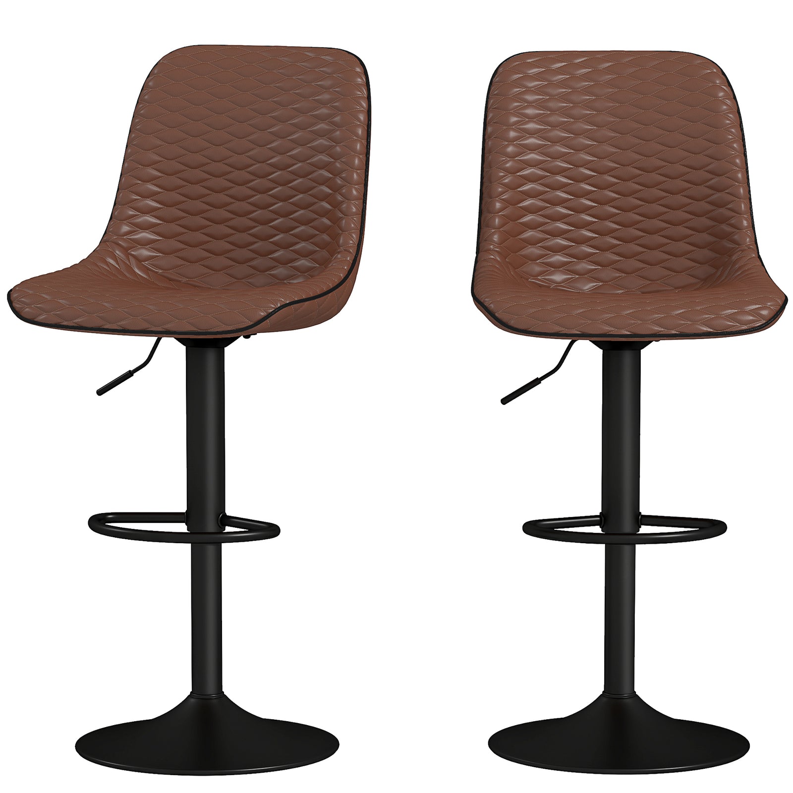 Set Of 2 Bar Stools, Adjustable Swivel Breakfast Barstools | Set of 2 | Brown