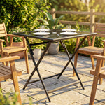Folding Square Garden Dining Table With Parasol Hole | Black