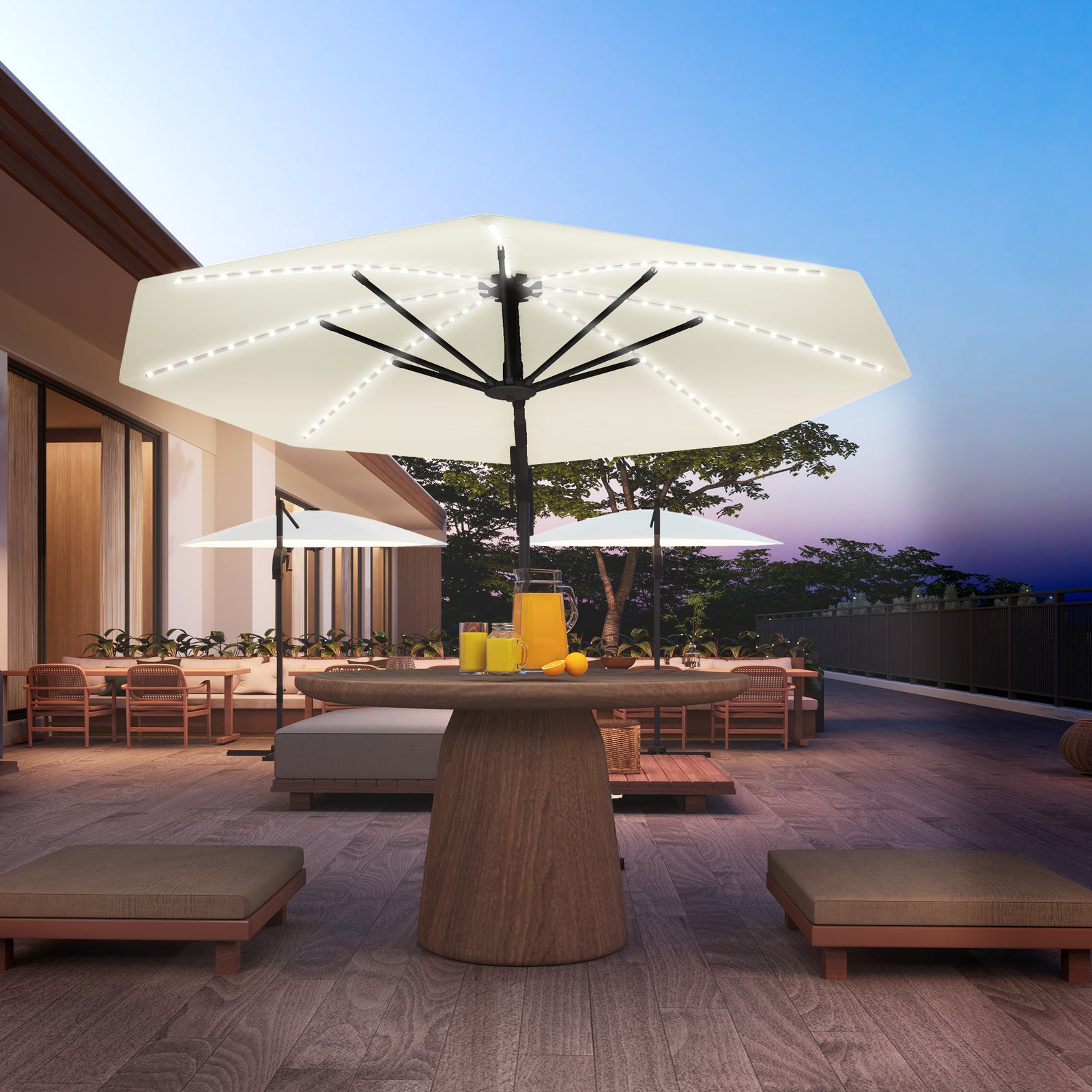 3(m) Garden Parasol W/ Lights, Crank Handle & Cross Base | Cream