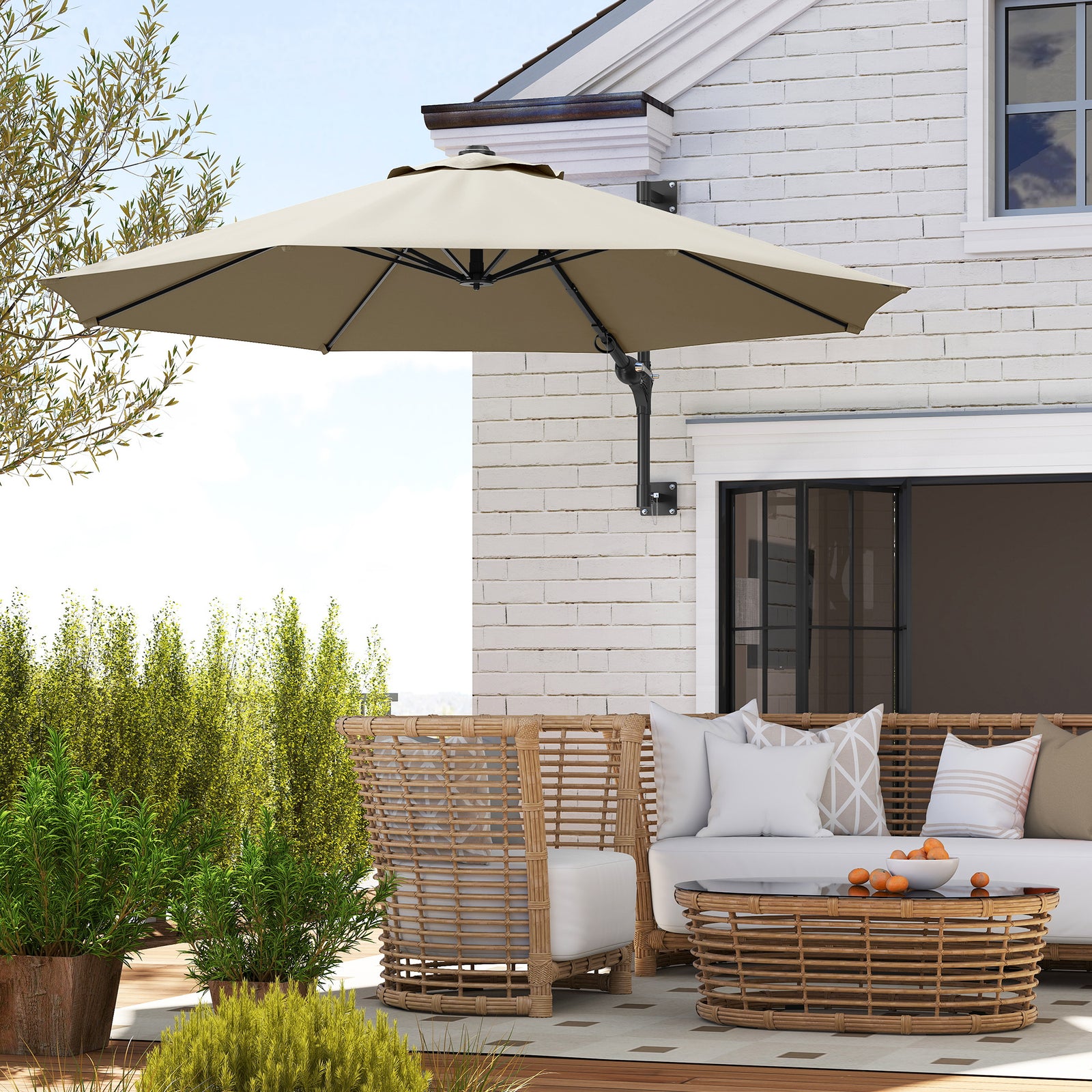 Wall Mounted Parasol W/ Vent & 8 Ribs | Khaki
