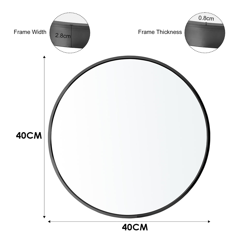 40cm/60cm/80cm Diameter Nordic Round Round Wall Mirror Bathroom Framed Mirror Wall Hanging | 40cm | Black