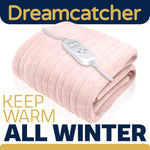 Deluxe Electric Throw Heated Double Over Blanket Soft Fleece  9 Heat & 12 Timer Settings | L | Pink