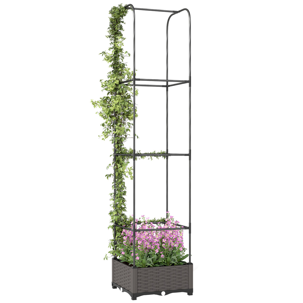 Outsunny Raised Garden Bed With Trellis And Drainage Holes, Drain Plugs