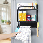 2-tier Magnetic Fridge Organizer With Paper Towel Holder And Removable Hooks