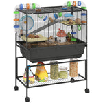 Pawhut Hamster Cage, 3 Tier Gerbil Cage On Wheels With Storage Shelf