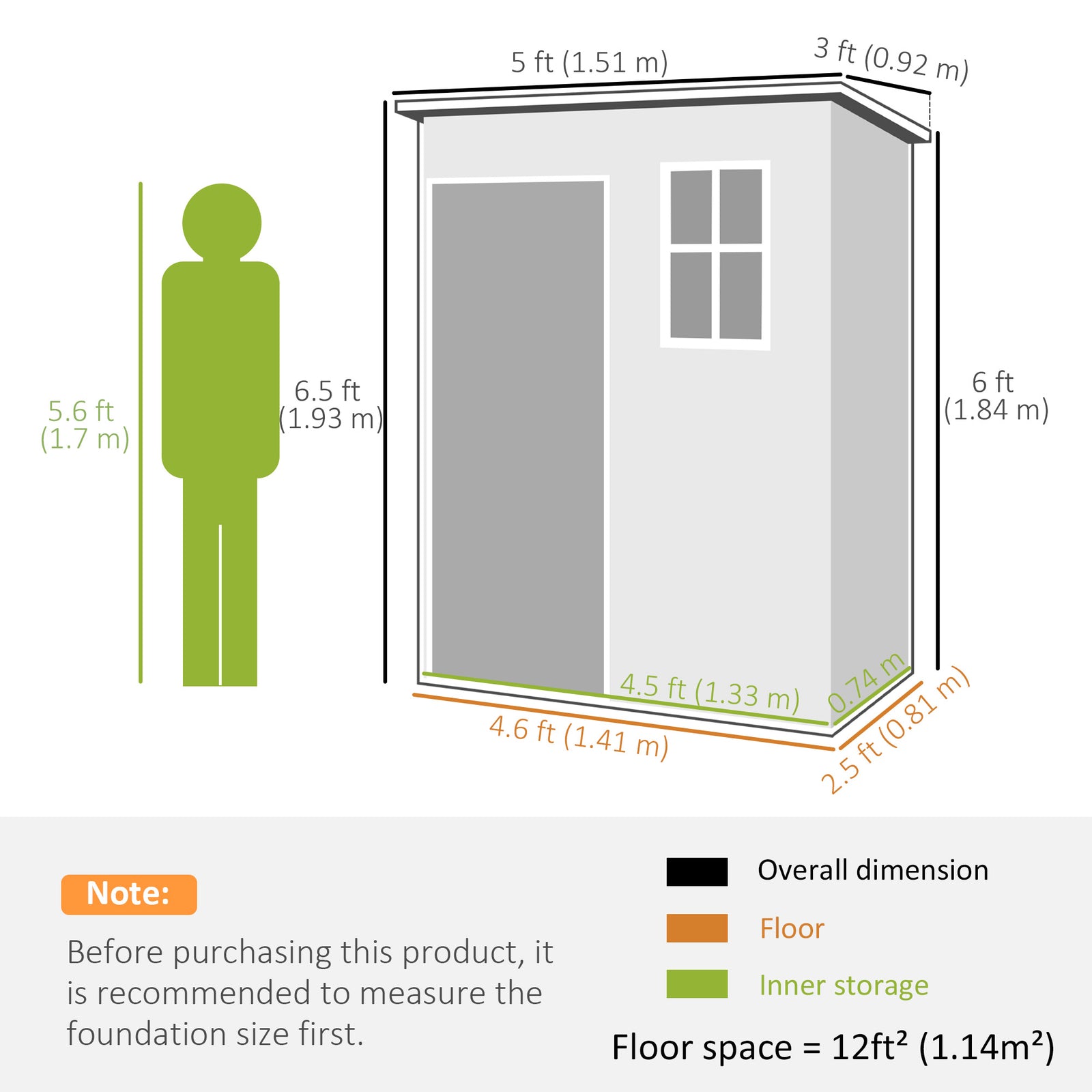 5' X 3' Garden Shed W/ Floor, Lockable Door, Window And Vent | Dark Grey