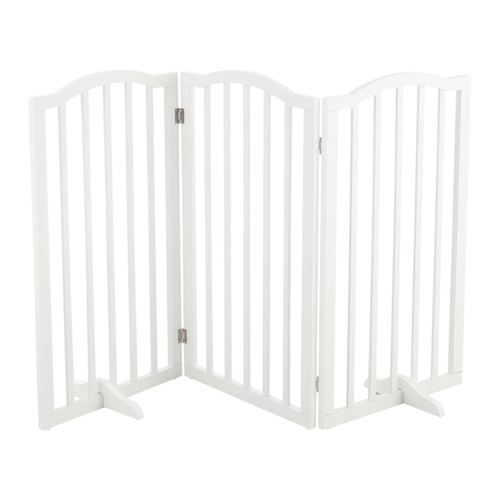 Foldable Freestanding 3/4-panel Arched Pet Gate, Indoor Safety Barrier For Doorways, Halls & Staircases | Small | White