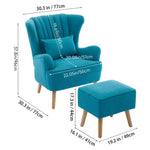 Modern Wingback Accent Chair Armchair With Footstool And Lumbar Pillow | Blue